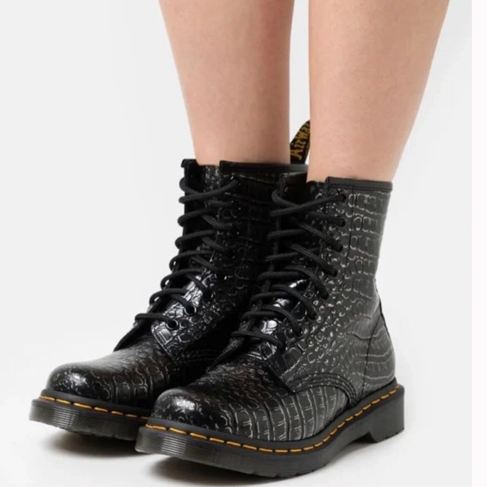 Dr. Martens Black Croc Lace Up Boots